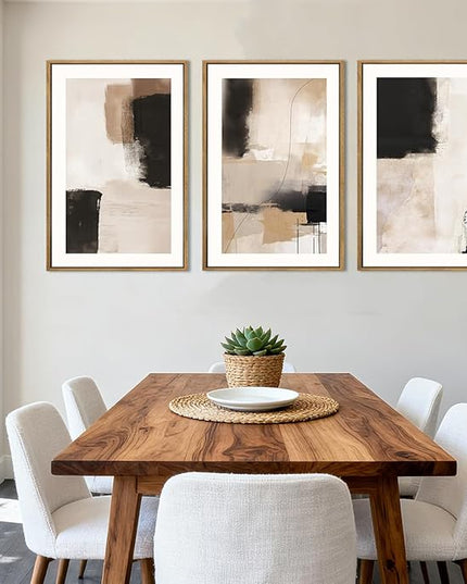 ANHUIB Neutral Abstract Wall Art Beige Modern Wall Decor 16x24 Inch Minimalist Black Paintings Set of 3 for Living Room Bedroom Dining Room