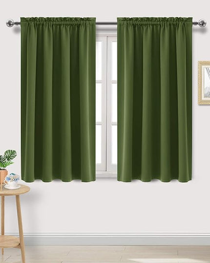 DWCN Olive Green Room Darkening Blackout Curtains - Thermal Insulated Privacy Energy Saving Window Curtain Drapes 52 x 45 inch Length, Set of 2 Bedroom Living Room Curtains