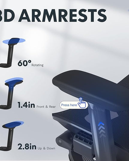FLEXISPOT ErgoX Premium Ergonomic Office Chair with Footrest- Adjustable 3D Armrests, Dynamic Lumbar Support, Recline & Tilt Function, Mesh Seat, for Home & Office Use,Foam Black