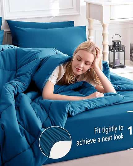 CozyLux Full Size Comforter Sets Teal, 7 Pieces Bed in a Bag, Teal Comforter Full Size, All Season Bedding Sets with Stitch Quilted Comforter, Flat Sheet, Fitted Sheet, Pillowcases