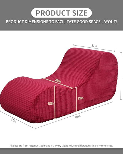 Rattaner Corduroy Chaise Lounge Chair Couch Indoor Boneless Oversized High-Density Sponge Soft Sofa for Yoga, Red