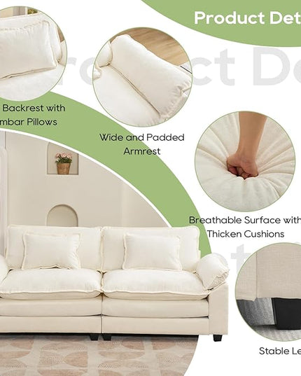 86" Modular Sectional Sofa, Comfy Cloud Couch Sectional Sofa, Chenille Sofa Sleeper Deep Seat Sofa with Throw Pillows for Living Room (Beige White, 86"- Loveseat)