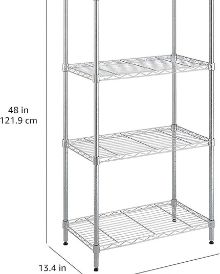Amazon Basics 4-Shelf Adjustable, Storage Shelving Unit, (200 Pound Loading Capacity per Shelf), Steel Organizer Wire Rack, 13.4"D x 23.2"W x 48"H, Chrome