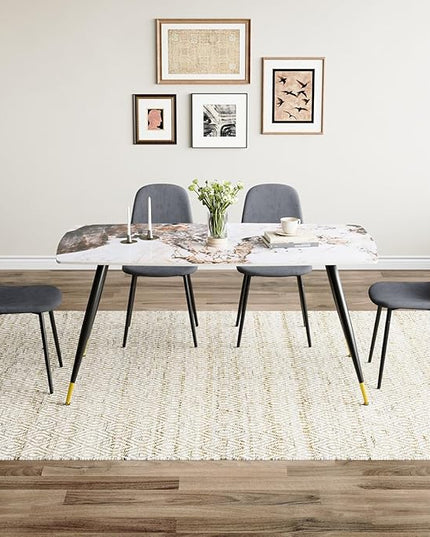 Dining Table Set for 4, Dining Room Table Set for 4, Sintered Stone Kitchen Table Top and Modern Chairs Set of 4 for Kitchen Dining Living Room
