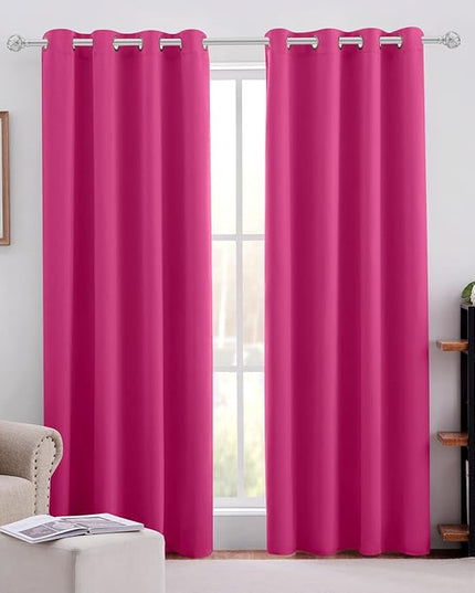 HOMEIDEAS Raspberry Blackout Curtains, Hot Pink Curtains for Bedroom 52 X 96 Inch Length 2 Panels Set Room Darkening Bedroom Curtains, Soundproof Thermal Grommet Window Curtains for Living Room