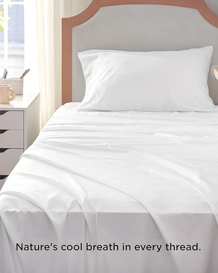 Bedsure Cooling Sheets Twin XL, Rayon Derived from Bamboo, Breathable & Soft Twin XL Sheet Sets, Deep Pocket Up to 16 Inches, Hotel Luxury Silky Dorm Bedding for Hot Sleepers, White