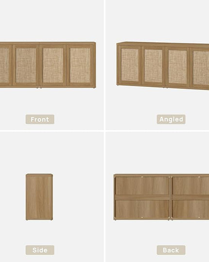 SICOTAS Rattan TV Stand for 65 70 inch TV - Large Entertainment Center TV Consoles for Living Room Bedroom, Farmhouse Television Stands with Storage Cabinet Boho Modular Media Console, Amber Oak