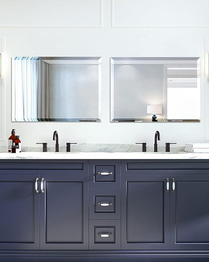 Mirrorons Beveled Mirror, Bathroom Mirrors for Wall 40" x 30", Frameless Rectangle Bathroom Mirror with Beveled Edge, Hangs Horizontally or Vertically, Upgraded Packing
