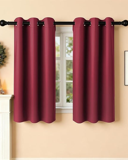 Room Darkening Curtains 45 Inch Length for Bedroom Living Room, Insulated Thermal Grommet Curtain Drapes, Blackout(60-90%,Not 100%) Window Treatment Decor, 2 Panels, 35x45, Burgundy Red