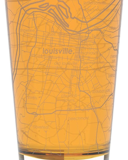Well Told Engraved Louisville Kentucky Map Pint Glass, Etched Beer Gift (16 oz, Clear) City Map Pint, Custom City Glassware, Gifts For Beer Lovers
