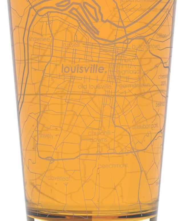 Well Told Engraved Louisville Kentucky Map Pint Glass, Etched Beer Gift (16 oz, Clear) City Map Pint, Custom City Glassware, Gifts For Beer Lovers