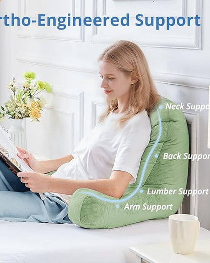 Sasttie Reading Pillow for Sitting in Bed Adult, Back Pillow for Bed Sitting Up, Backrest Back Support Chair Pillow, College Dorm Essentials for Girls and Boys, Sage Green Standard