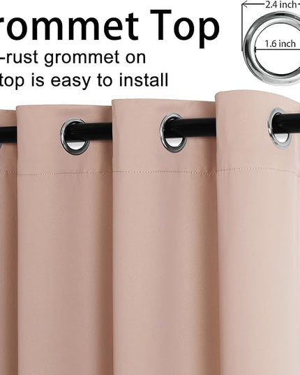JIUZHEN Blush Pink Blackout Curtains for Bedroom, Light Blocking and Noise Reducing Grommet Curtains for Living Room Darkening Curtains, Set of 2 Window Curtain Panels, 38 x 63 Inch Length