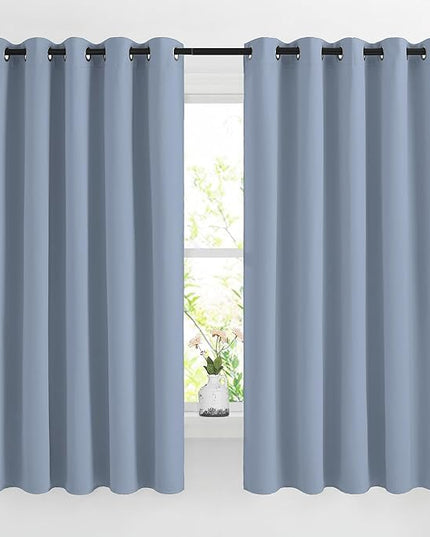 NICETOWN Vintage Blue Blackout Curtains for Bedroom, Grommet Thermal Insulated Room Darkening Window Treatments for Christmas/Thanksgiving Day, W66 x L66, 2 Panels