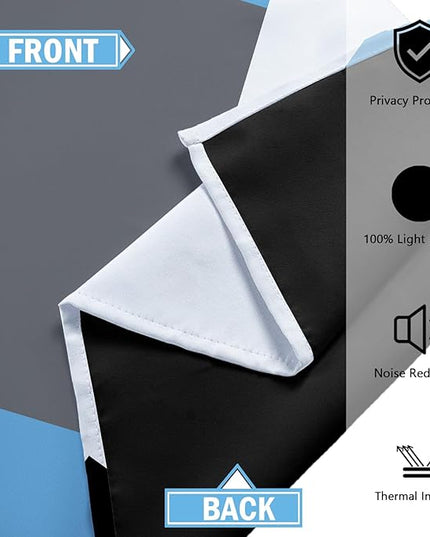 Light Blue 100% Blackout Curtains for Bedroom 45 inch Length 2 Panels Set Grey Modern Abstract Geometric Black Out Curtains Insulated Room Darkening Window Drapes for Living Room, 52Wx45L
