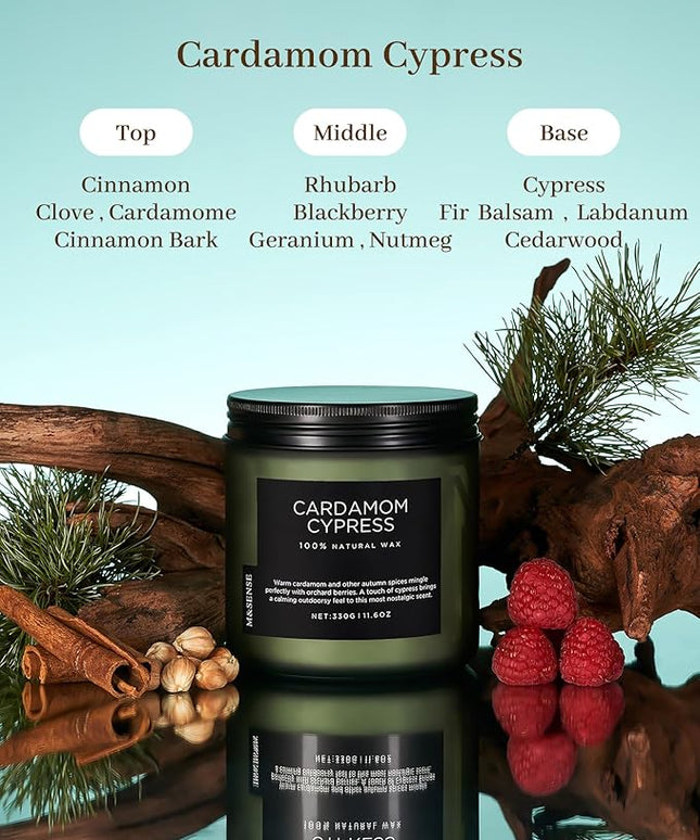 M&SENSE Spice Cardamom Cypress Large Soy Candles for Home Scented 2 Wick Large Soy Natural Candles 11.6oz 70 Hours Long Lasting Slow Burning, Christmas Holiday Woody Scented Winter Gifts