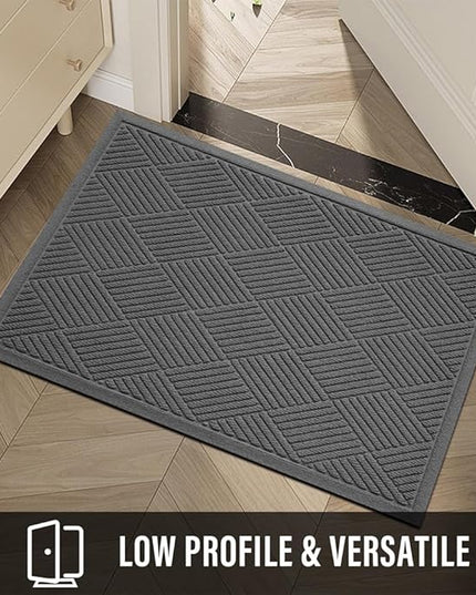 Sturdy Front Door Mat, Absorbent Muddy Dirt Resist Welcome Door Mats Outdoor Indoor, Stain and Fade Resistant, Non-Slip Rubber Backing Low Profile Doormat for Entryway, 36×24, Charcoal