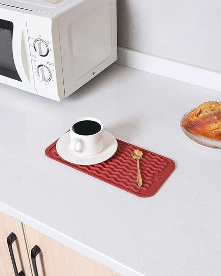 Silicone Dish Drying Mat for Multiple Usage,Easy clean,Eco-friendly,Heat-resistant Silicone Mat for Kitchen Counter or Sink,Refrigerator or Drawer Liner Red S 12 inches x 6 inches