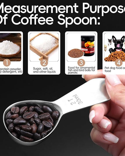 Coffee Scoop 2 tablespoon Measuring Spoons(30ml 2pcs), Ergonomics Design Coffee Scooper 2 tbsp Metal Stainless Steel Manufacture，coffee scoop for ground coffee Protein Powder Sugar Cereal,Etc.