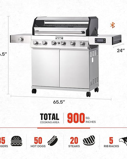 Monument Grills 6-Burner Convertible Natural Gas Smart bbq Grill Stainless Steel Denali 605 with BBQ Cover