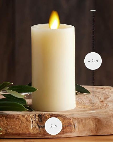 Luminara Classic Slim Flameless LED Candle, Ivory 2" x 4.5, Battery Operated Moving Flame Pillar w/Timer, Safe Realistic Wax Candle, Home Decor