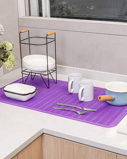 Silicone Dish Drying Mat for Multiple Usage,Easy clean,Eco-friendly,Heat-resistant Silicone Mat for Kitchen Counter or Sink,Refrigerator or Drawer Liner Purple 4XL 32 inches x 18 inches