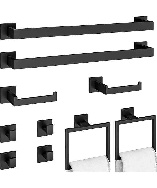 10-Piece Bathroom Hardware Accessories Set, 16 Inch SUS304 Stainless Steel Towel Bar Set, Wall Mounted Bathroom Towel Holders, Towel Hooks with Toilet Paper Holder