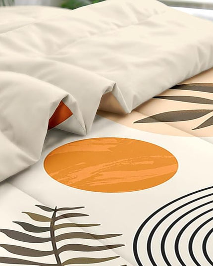 Comforter Set Queen Size, Boho Orange Mid Century 7 Pcs Bedding for Kids and Adults, Geometric Bed Sheet Sets with Fitted Sheet 2 Pillowcases & 2 Shams for Bedroom Bed Decor