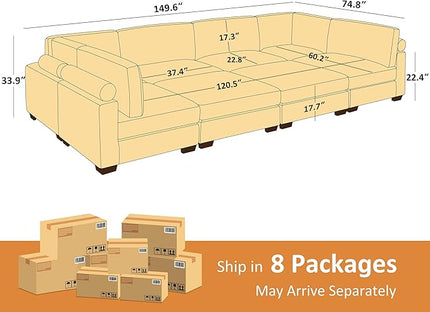 VANOMi Large Modular Sectional Sofa, Oversized Couch with Ottoman, Cloud Couch Deep Seat Sofa with Thick Cushion, Convertible Sectional Couches for Living Room Office Apartment