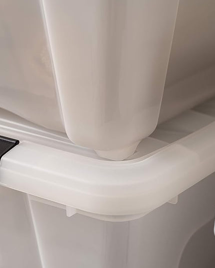 IRIS USA 32 Qt Stackable Plastic Storage Bins with Lids, 6 Pack - BPA-Free, Made in USA - Discreet Organizing Solution, Latches, Durable Nestable Containers, Secure Pull Handle - Pearl