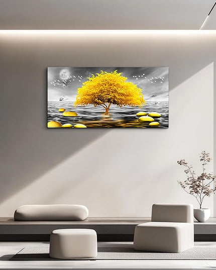 Wall Decorations For Living Room Large Size Canvas Wall Art For Bedroom Modern Office Wall Decor Canvas Art Black and white view Yellow Tree Painting Pictures Artwork for Walls Bathroom Home Decor