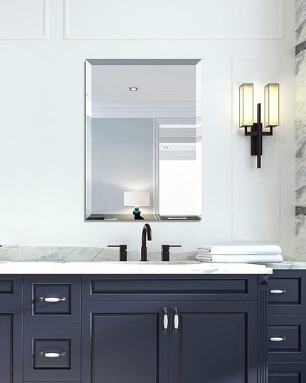 Mirrorons Beveled Mirror, Bathroom Mirrors for Wall 20" x 28", Frameless Rectangle Bathroom Mirror with Beveled Edge, Hangs Horizontally or Vertically, Upgraded Packing