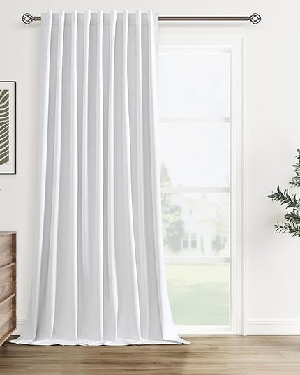 Guken White Linen Blackout Curtains 60 Inch Wide by 102 Inch for Living Room Bedroom Back Tab Thermal Insulated 100% Black Out Linen 1 Drapes Room Darkening Window Curtains White,1 Panel