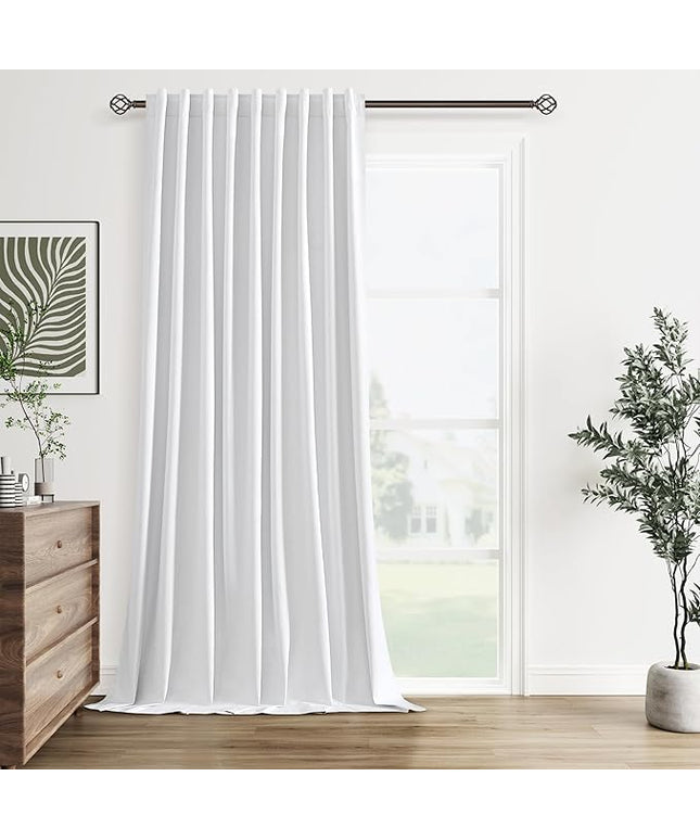 Guken White Linen Blackout Curtains 60 Inch Wide by 96 Inch for Living Room Bedroom Back Tab Thermal Insulated 100% Black Out Linen 1 Drapes Room Darkening Window Curtains White,1 Panel