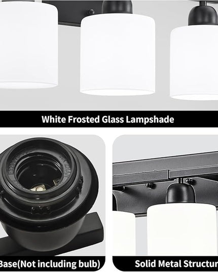 8 Light Black Bathroom Light Fixtures Over Mirror for Big Mirror, Modern Bathroom Lighting with Milky White Frosted Glass Shades,51 inch Lights for Vanity for Mirrors, E26