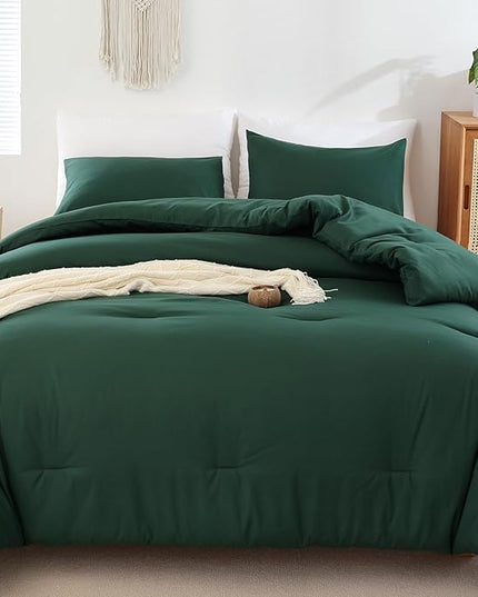 ROSGONIA Comforter Full Size for Girls Boys Teen,3pcs(1 Dark Emerald Green Comforter & 2 Pillowcases),Soft Kids Comforter Sets All Season Dorm Bedding