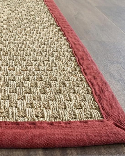 SAFAVIEH Area Rug 3x5 - Natural Fiber Collection - Natural & Red, Seagrass, Basketweave Pattern with Border (NF114D)