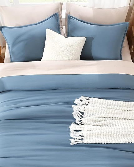 Litanika Comforters Queen Size Set Grayish Blue, 3 Pieces Lightweight Solid Bedding Comforter Set, All Season Fluffy Bed Set (90x90In Comforter & 2 Pillowcases)