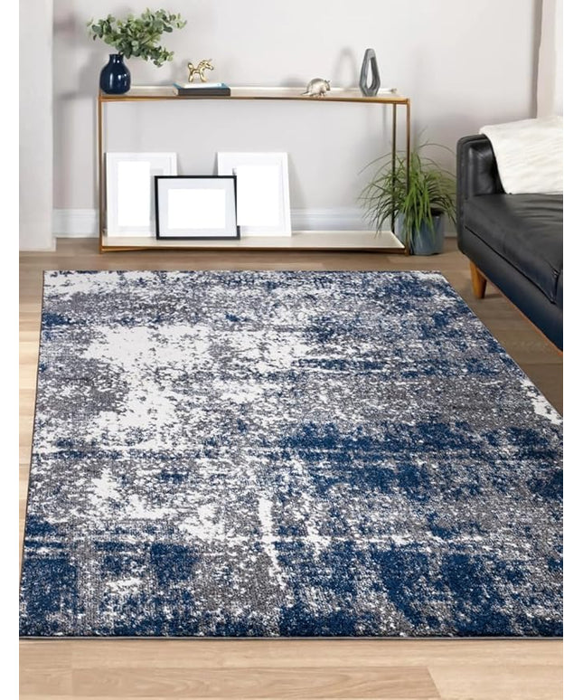 Keen Home Design Area Rugs - 5x8 Non-Shedding, Abstract Rugs for Kitchen, Living Room, Bedroom, Dining Room, Entryway - Size: 5'3" x 7'7", Navy/Grey/White