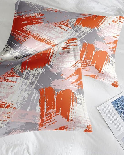 Comforter Set Twin Size, Urban Graffiti Orange Grey 5 Pcs Bedding for Kids and Adults, Abstract Paint Line Bed Sheet Sets with Fitted Sheet Pillowcase & Sham for Bedroom Bed Decor