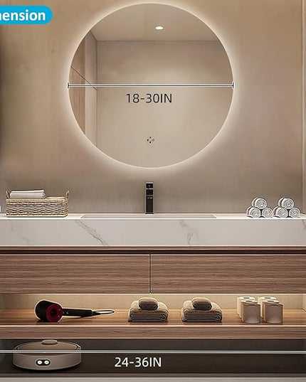 Floating Wood Bathroom Vanity - 2 Large Deep Drawer & Marble Countertop & Open Shelf | Bathroom Led Mirror, Bathroom Vanity with Sink (36'')