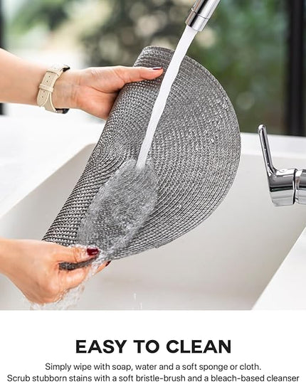 Round Placemats Set of 6 Plastic Woven Placemats Washable Wipeable Table Mats for Dining Table Heat Resistant Non-Slip Circle Place Mats (Gray)