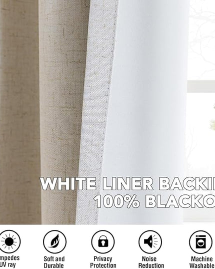 H.VERSAILTEX Linen Curtains 100% Blackout Curtains for Bedroom 54 inch Long Full Light Blocking Nature Linen Blended Window Curtains for Living Room Nickel Grommet (2 Panels, Heathered Natural)