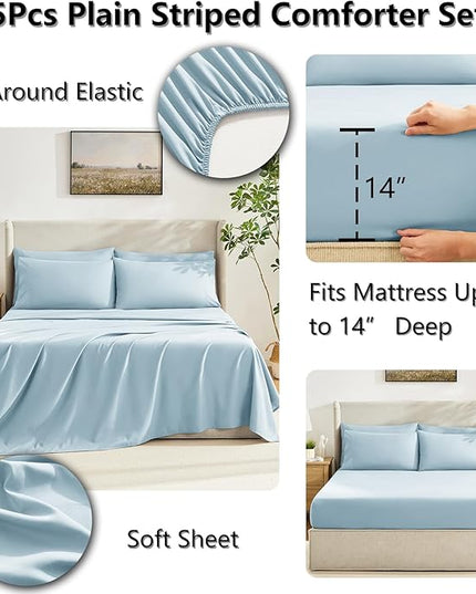 CozyLux Twin XL Comforter Set Light Blue, 5 Pieces Twin Extra Long Bed in a Bag for College Dorm, All Season Bedding Set with Stitch Quilted Comforter, Flat Sheet, Fitted Sheet, Pillowcases