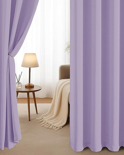 Simplebrand Lilac Room Darkening Curtains for Bedroom Living Room 84 Inch Length 2 Panels Set, Thermal Insulated Curtains & Drapes, Solid Grommet Noise Reducing Window Treatment, W50 x L84 Inch
