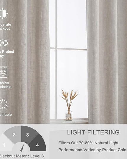 Jacquard Linen Curtains 84 inch Length 2 Panels Thick Faux Linen Blended Window Drapes Burlap Textured Curtains with Grommet for Living Room Bedroom Farmhouse (52x84 Beige) Natural