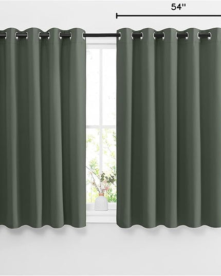 NICETOWN Bedroom Blackout Curtains for Kitchen Window - Window Treatment Thermal Insulated Solid Grommet Sound Reducing for Kitchen/Nursery, Dark Mallard, 2 Panels, W66 x L54