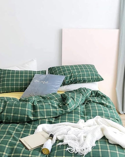 Houseri Plaid Comforter Set - Full Size Green Grid Bedding with Buffalo Checkered Comforter - Emerald and Jade Green Bedding Set - Teen Boys and Girls Quilt