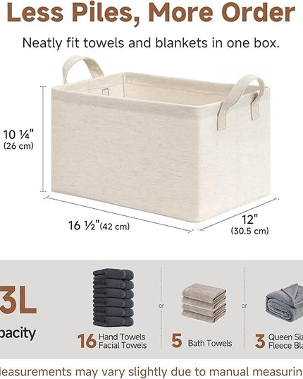StorageWorks Storage Bins, Shelves Baskets for Organizing, Large Fabric Closet Organizers with Handles, Metal Frame, Beige（Cotton-linen）, 2-Pack
