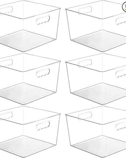 Vtopmart 6 Pack Extra Large Clear Plastic Storage Bins,11x11 Cube Acrylic Organizer Square Containers with Handle for Pantry,Closet,LaundryRoom,Kitchen,Bathroom,UnderSink Organization